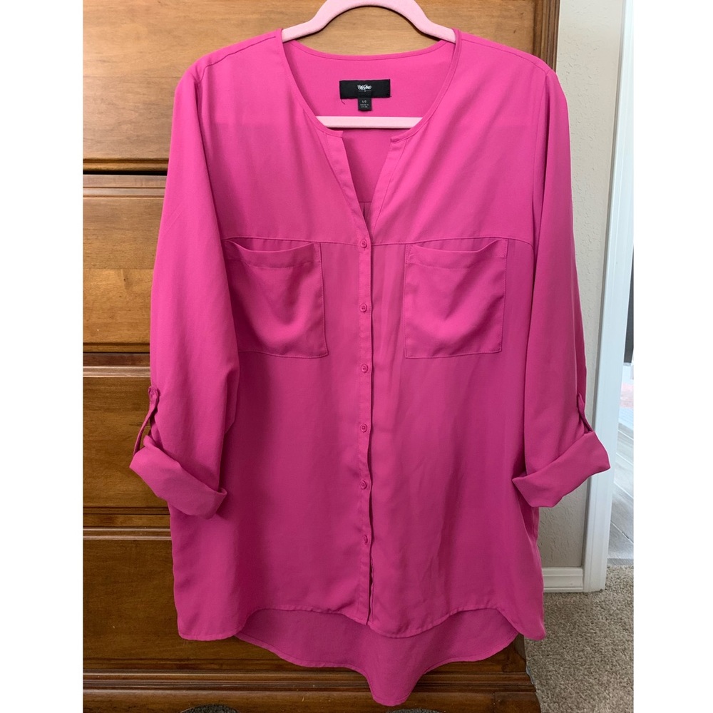 Worthington Bright Pink Button-Front Blouse